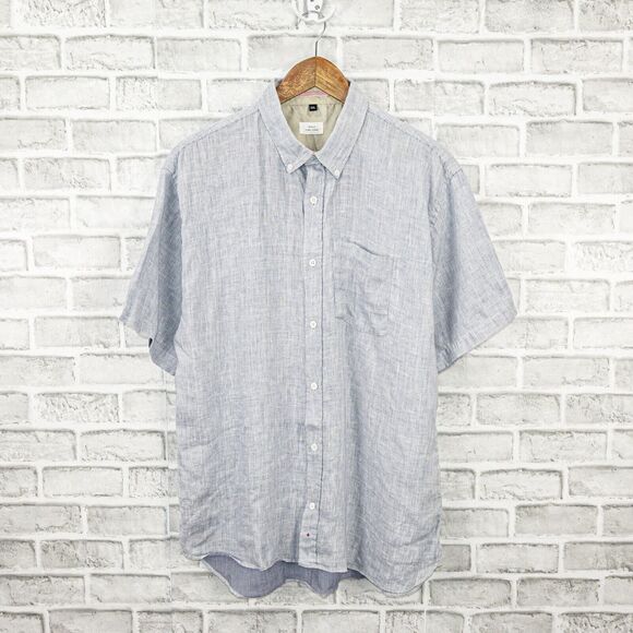 APOLIS Men's 2XL linen Short Sleeve Button Down Shirt blue stripe - Picture 1 of 6